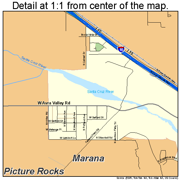 Marana, Arizona road map detail