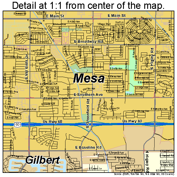 Mesa, Arizona road map detail