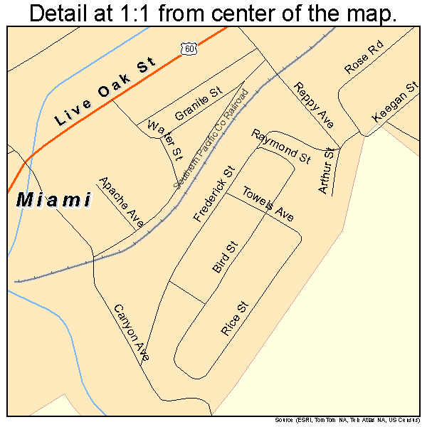 Miami, Arizona road map detail