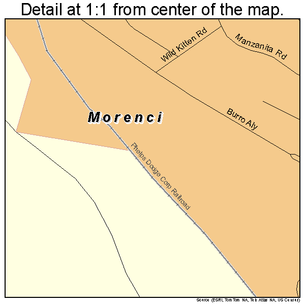 Morenci, Arizona road map detail
