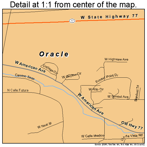 Oracle, Arizona road map detail