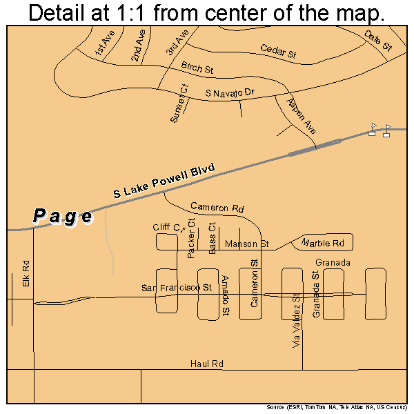 Page, Arizona road map detail