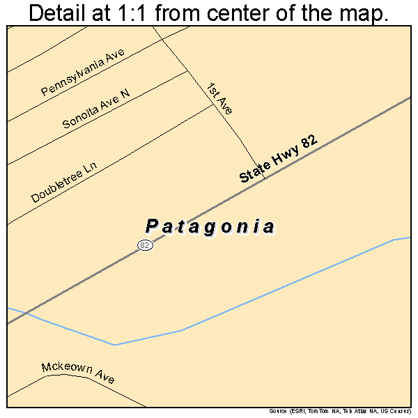 Patagonia, Arizona road map detail