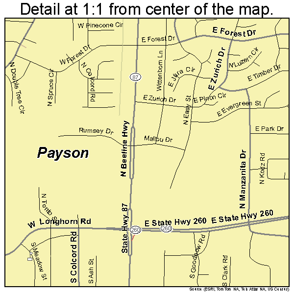 Payson, Arizona road map detail