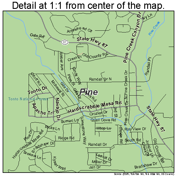 Pine, Arizona road map detail