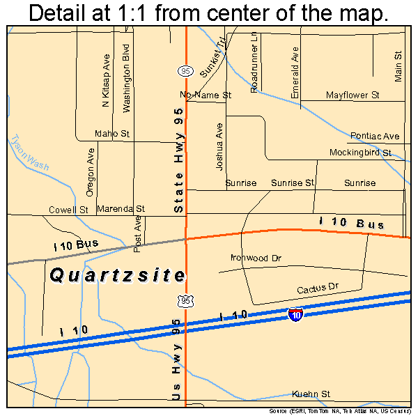 Quartzsite, Arizona road map detail