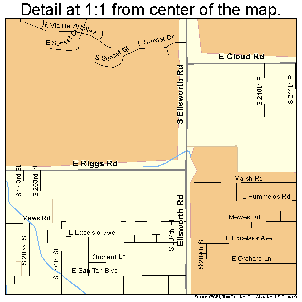 Queen Creek, Arizona road map detail