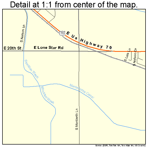 Safford, Arizona road map detail