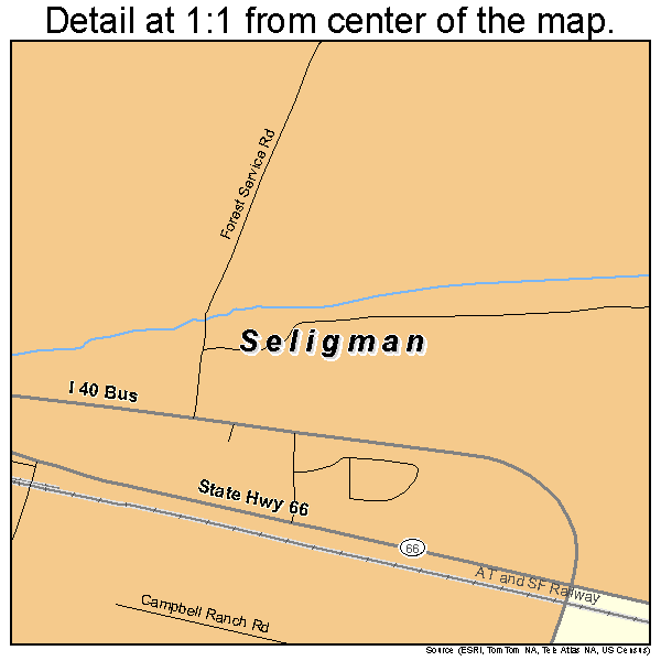 Seligman, Arizona road map detail