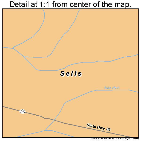 Sells, Arizona road map detail