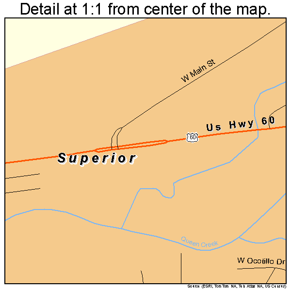 Superior, Arizona road map detail