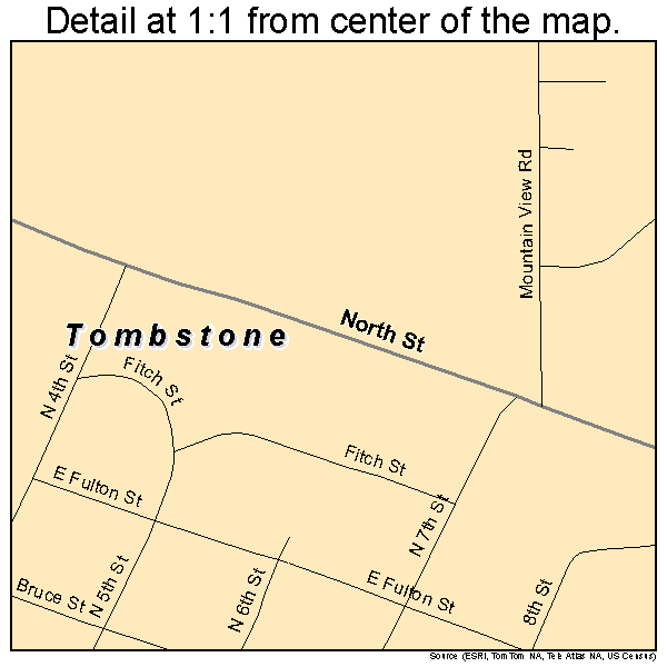 Tombstone, Arizona road map detail
