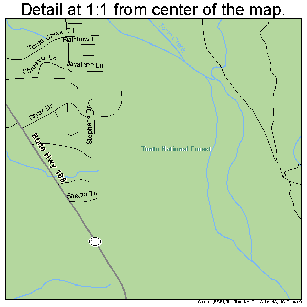 Tonto Basin, Arizona road map detail