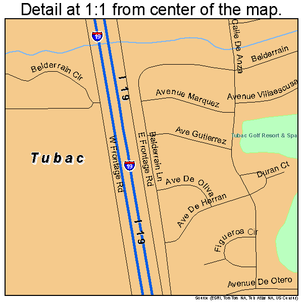 Tubac, Arizona road map detail
