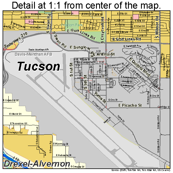 Tucson, Arizona road map detail