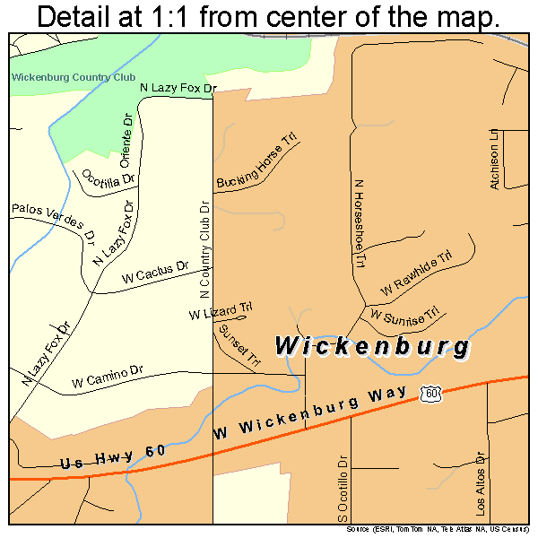 Wickenburg, Arizona road map detail