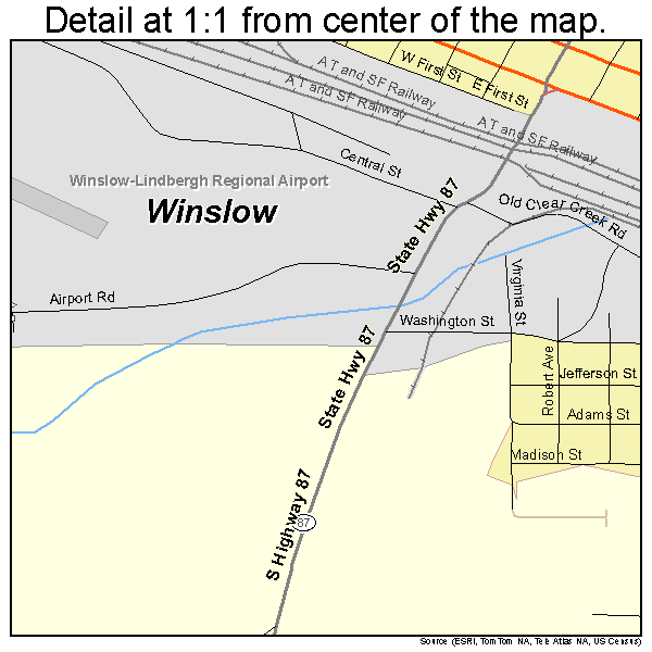 Winslow, Arizona road map detail