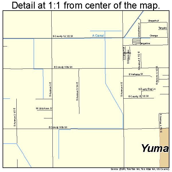 Yuma, Arizona road map detail