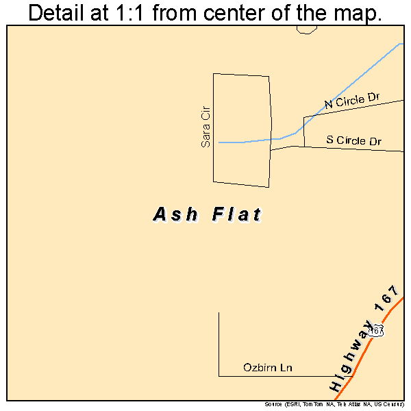 Ash Flat, Arkansas road map detail