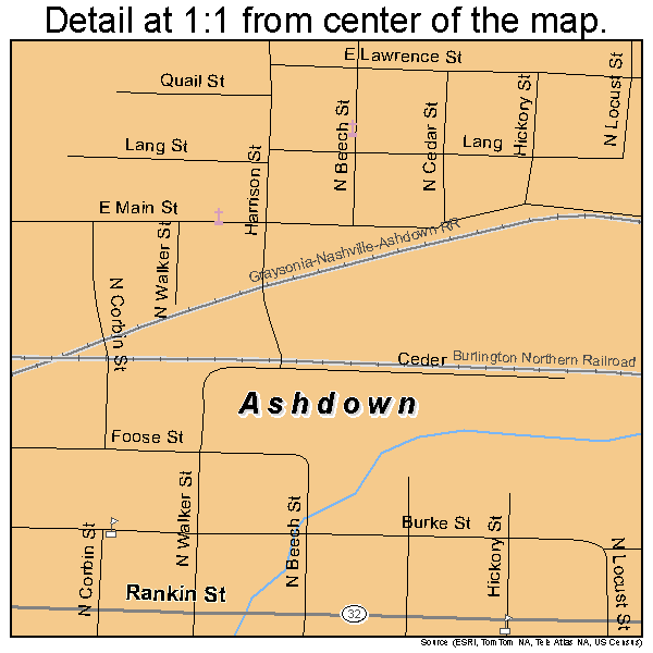 Ashdown, Arkansas road map detail