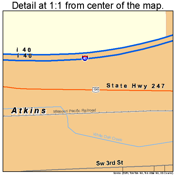 Atkins, Arkansas road map detail