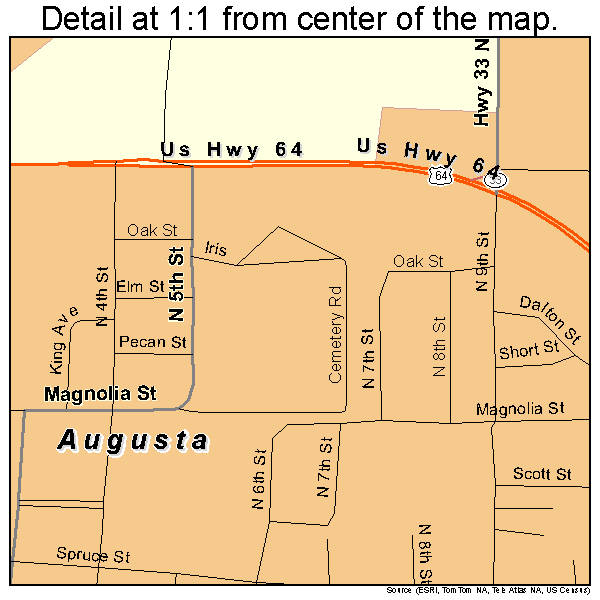 Augusta, Arkansas road map detail