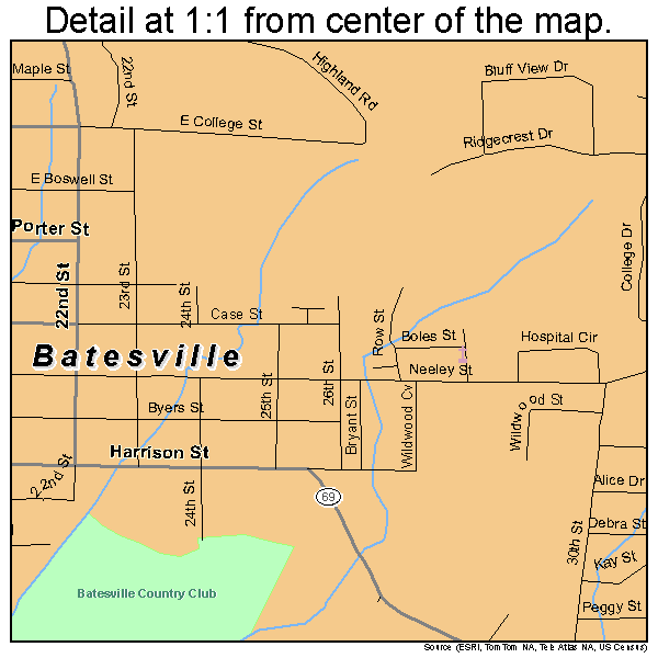 Batesville, Arkansas road map detail