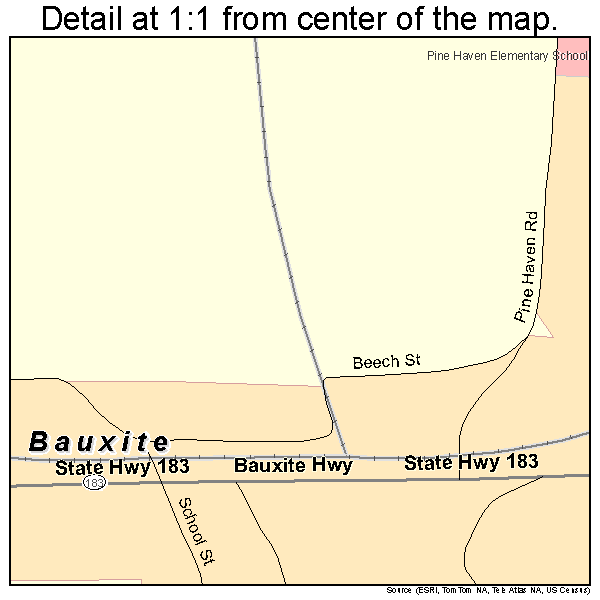 Bauxite, Arkansas road map detail