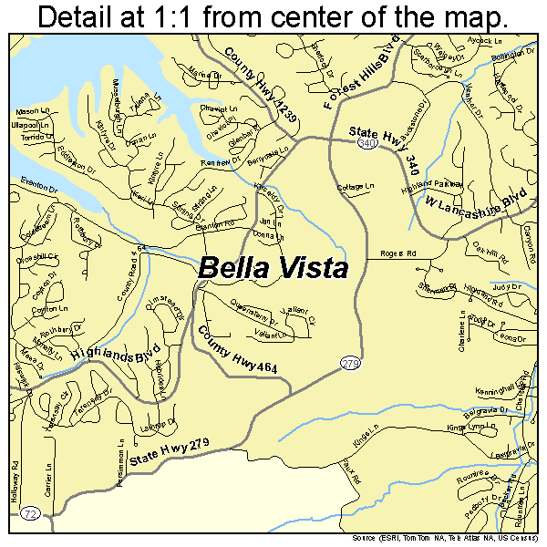 Bella Vista, Arkansas road map detail