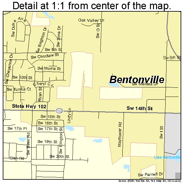 Bentonville, Arkansas road map detail