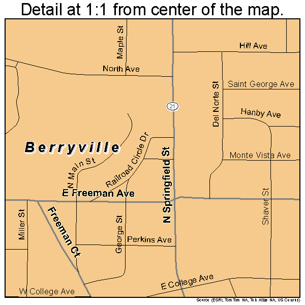 Berryville, Arkansas road map detail