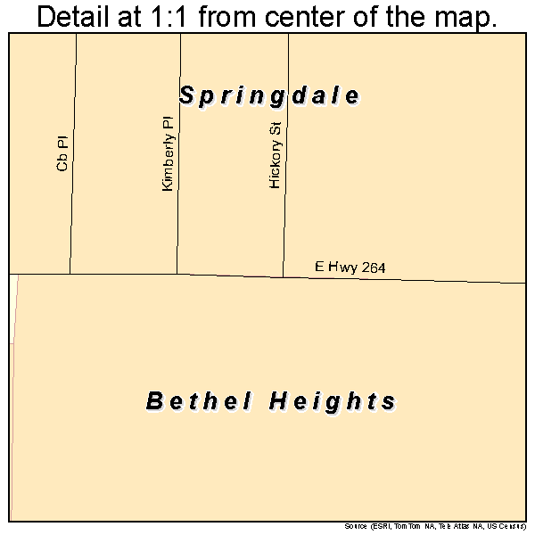 Bethel Heights, Arkansas road map detail