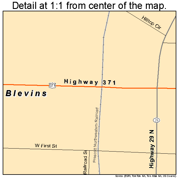 Blevins, Arkansas road map detail