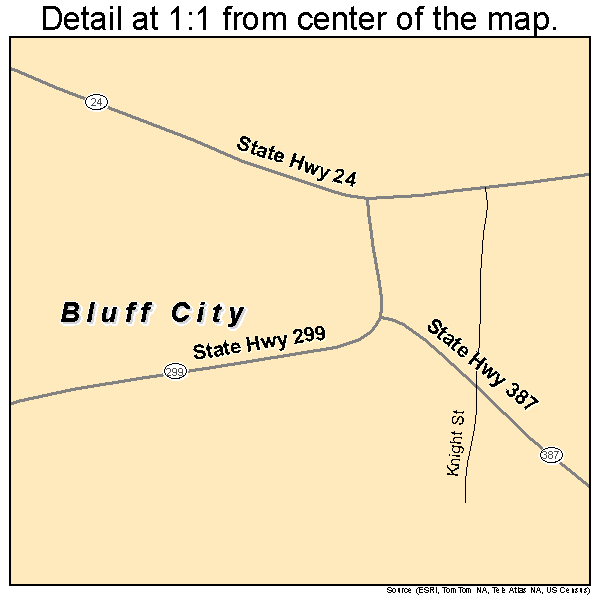 Bluff City, Arkansas road map detail