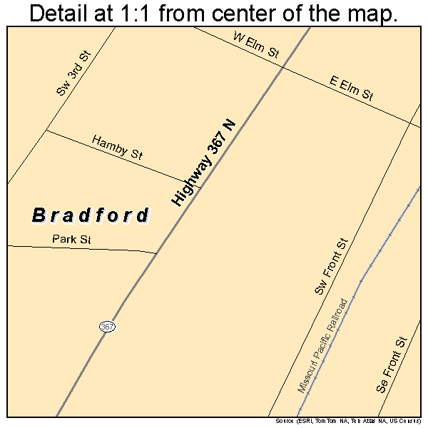 Bradford, Arkansas road map detail