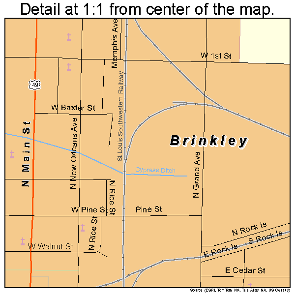 Brinkley, Arkansas road map detail