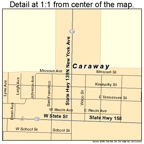 Caraway, Arkansas road map detail