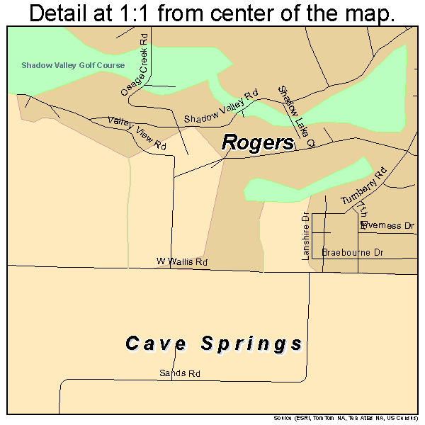 Cave Springs, Arkansas road map detail