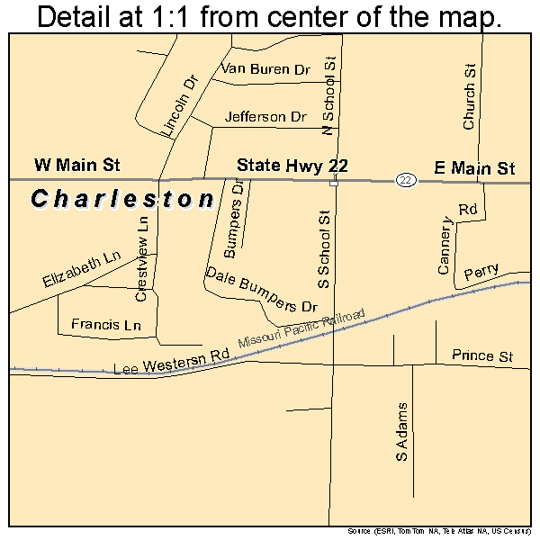 Charleston, Arkansas road map detail