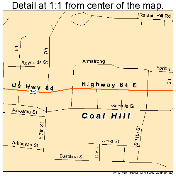Coal Hill, Arkansas road map detail