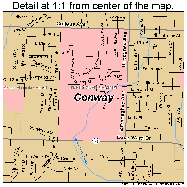 Conway, Arkansas road map detail