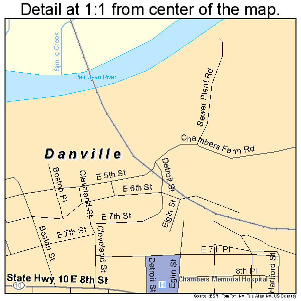 Danville, Arkansas road map detail