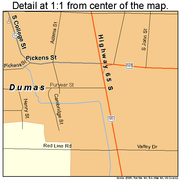 Dumas, Arkansas road map detail