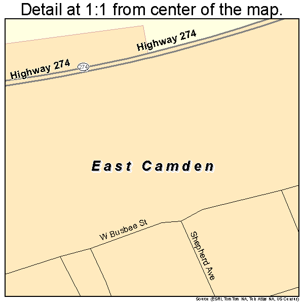 East Camden, Arkansas road map detail