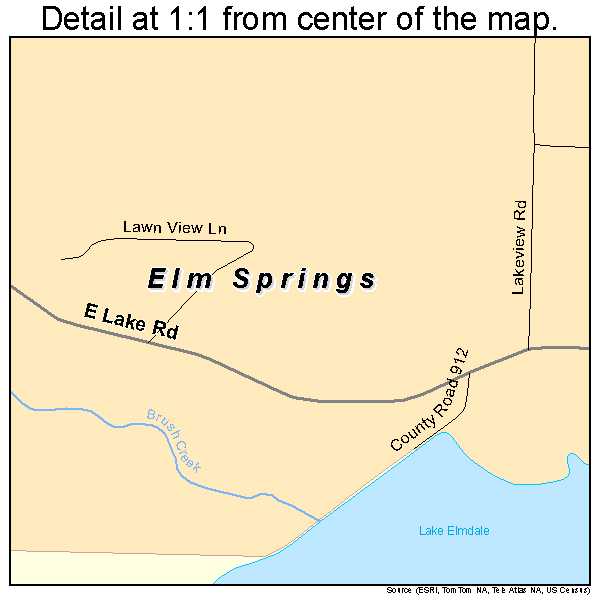 Elm Springs, Arkansas road map detail
