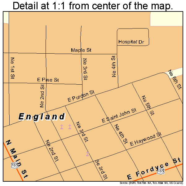 England, Arkansas road map detail