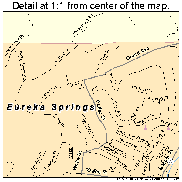 Eureka Springs, Arkansas road map detail