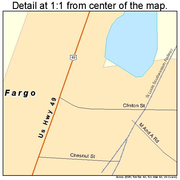 Fargo, Arkansas road map detail
