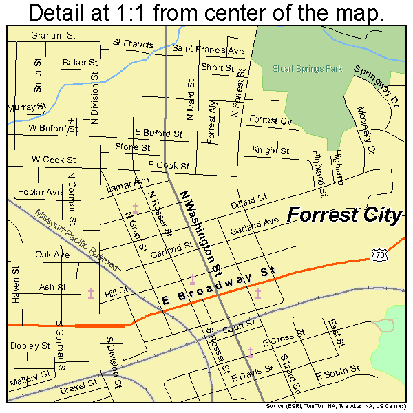 Forrest City, Arkansas road map detail