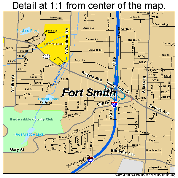 Fort Smith, Arkansas road map detail